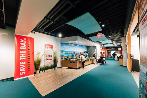 Wide view of the exhibit hall at Save The Bay's Hamilton Family Aquarium