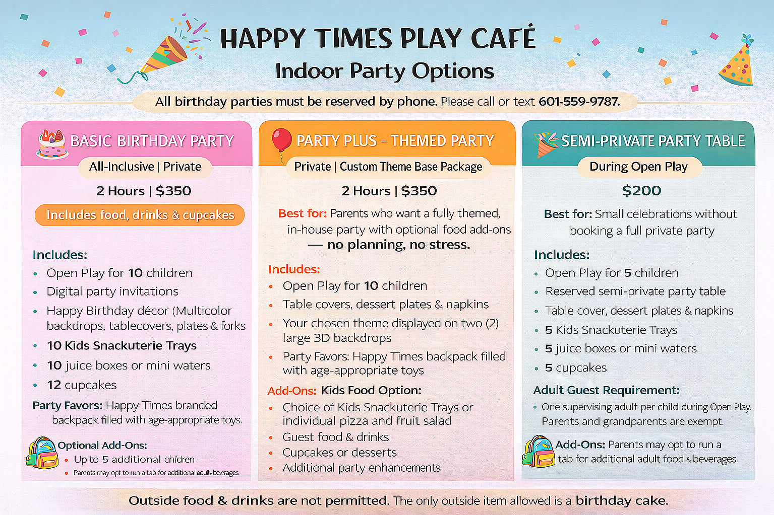 Happy Times Play Cafe party package graphic