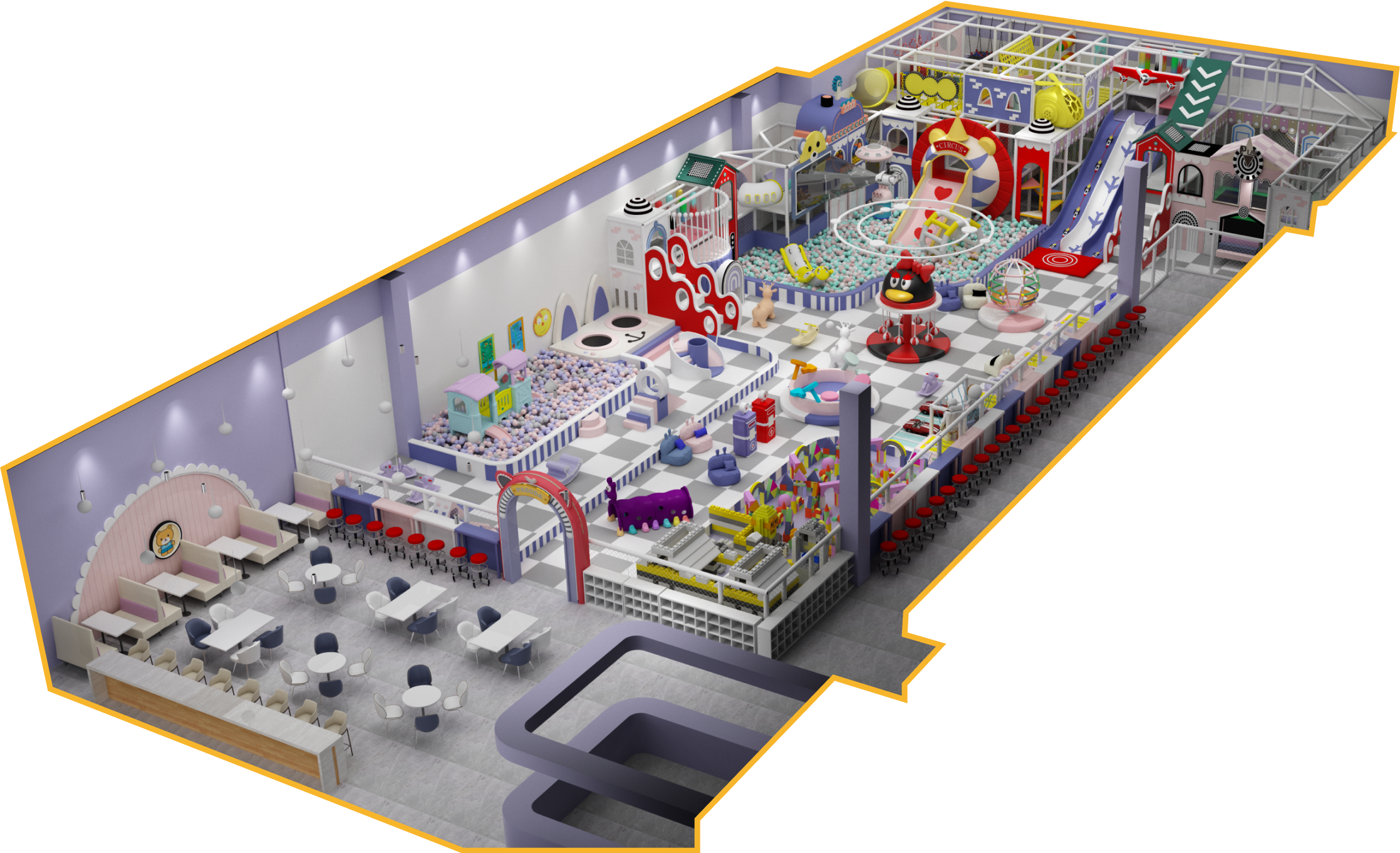 Wide view of the indoor playground at High Five Play House