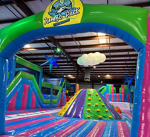 Colorful inflatable Air Park inside Jumbo Park Texas Adventure.