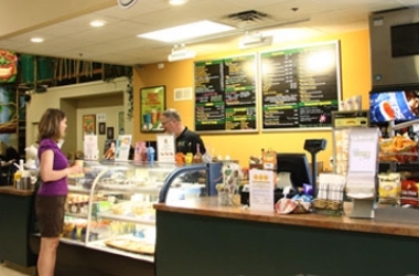 Cafe counter and snack area inside Jungle Java Clinton Township.