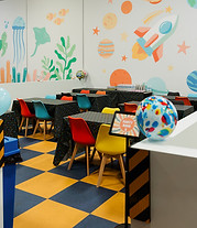 Party and seating area at Just Play Family Fun Center.