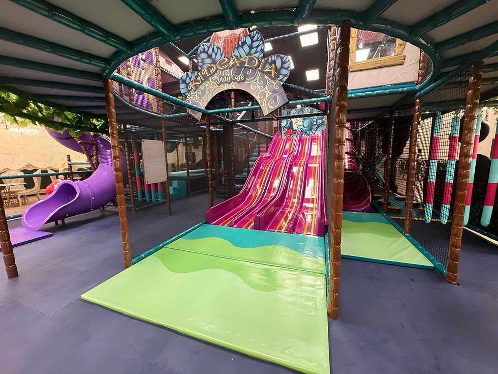 Kidcadia's main indoor playground with slides and climbing features.