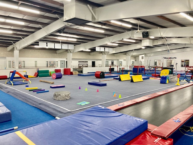 Main open-gym floor at Gymnastics Plus in Yakima.