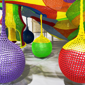 Hanging net pod obstacles inside Kids City Kapolei