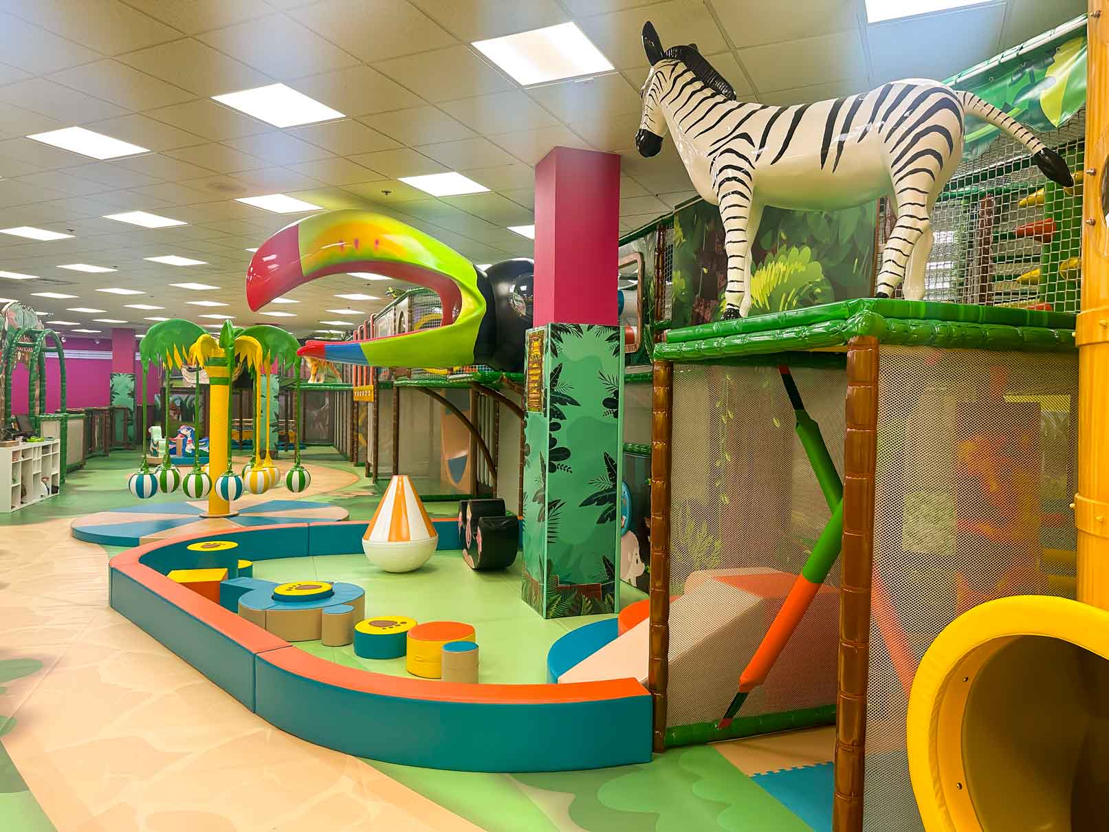 Main multi-level play structure at Kids Ultimate Playground Nashua.