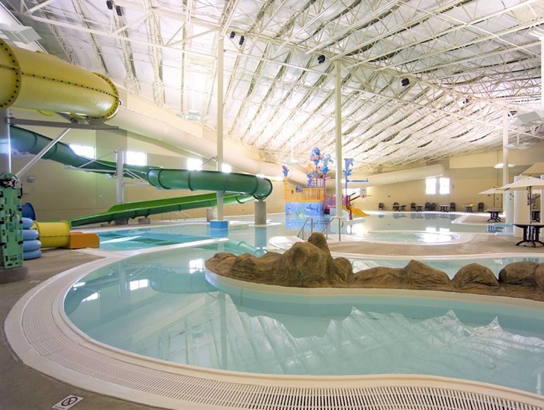 Indoor lazy river and pool area at King's Pointe Indoor Waterpark.