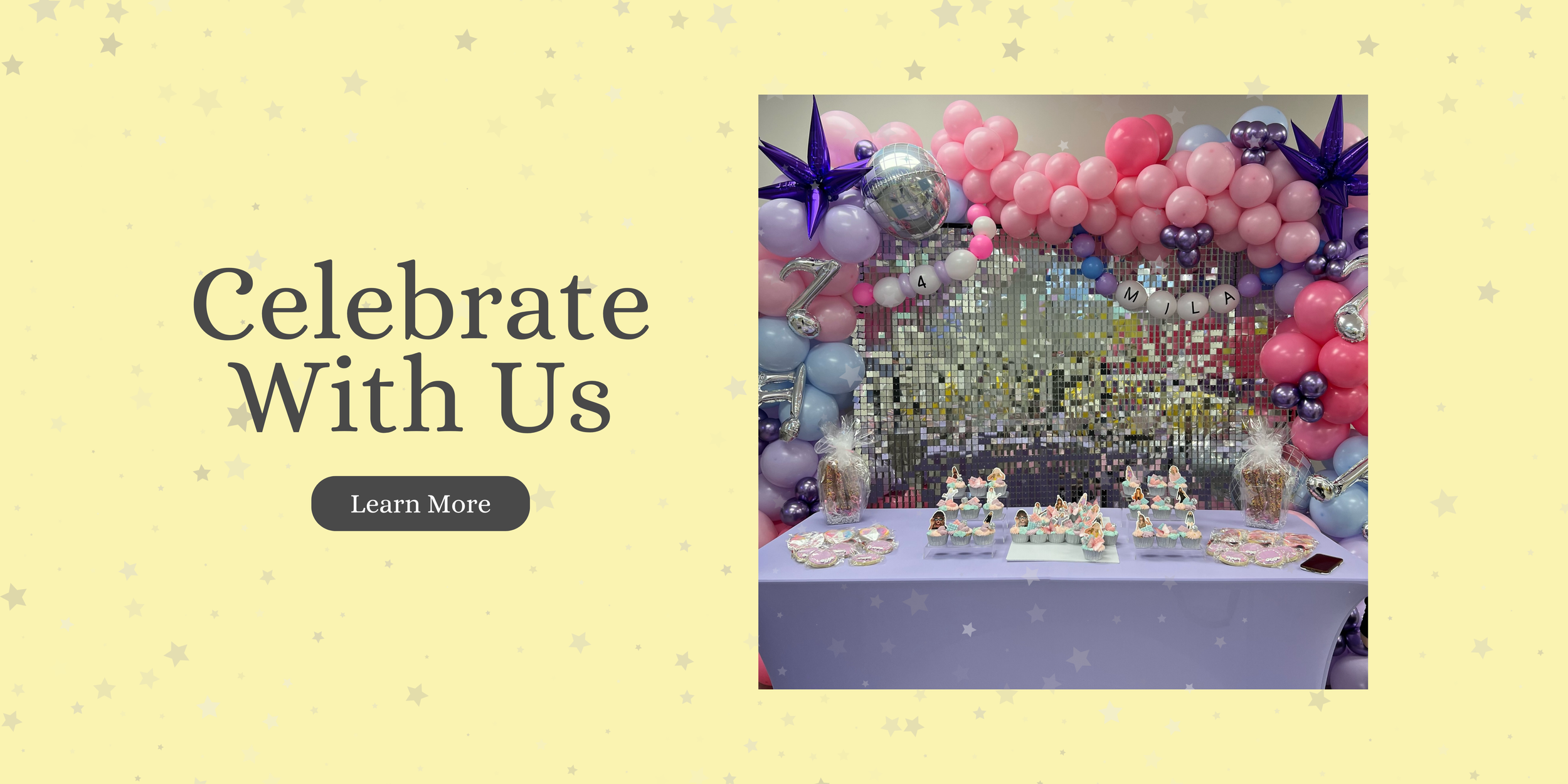 Birthday-party setup inside La La Land.