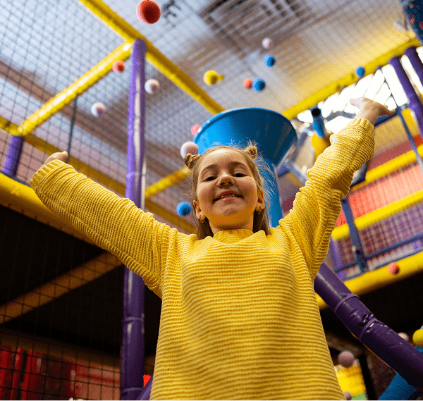 Colorful Ballocity climbing and ball-play area at Laser Bounce Long Island.