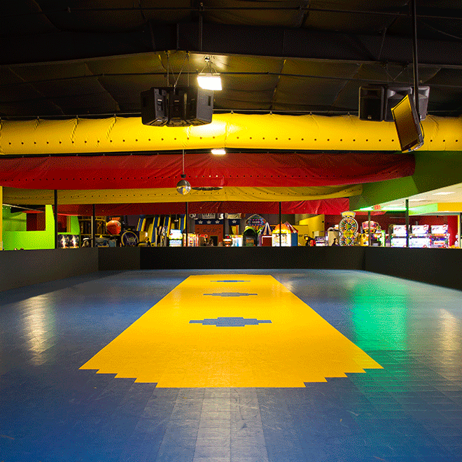Roller skating rink at Laugh Out Loud Lawton
