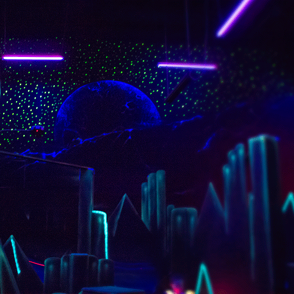 Two-level laser tag arena at Laugh Out Loud Lawton