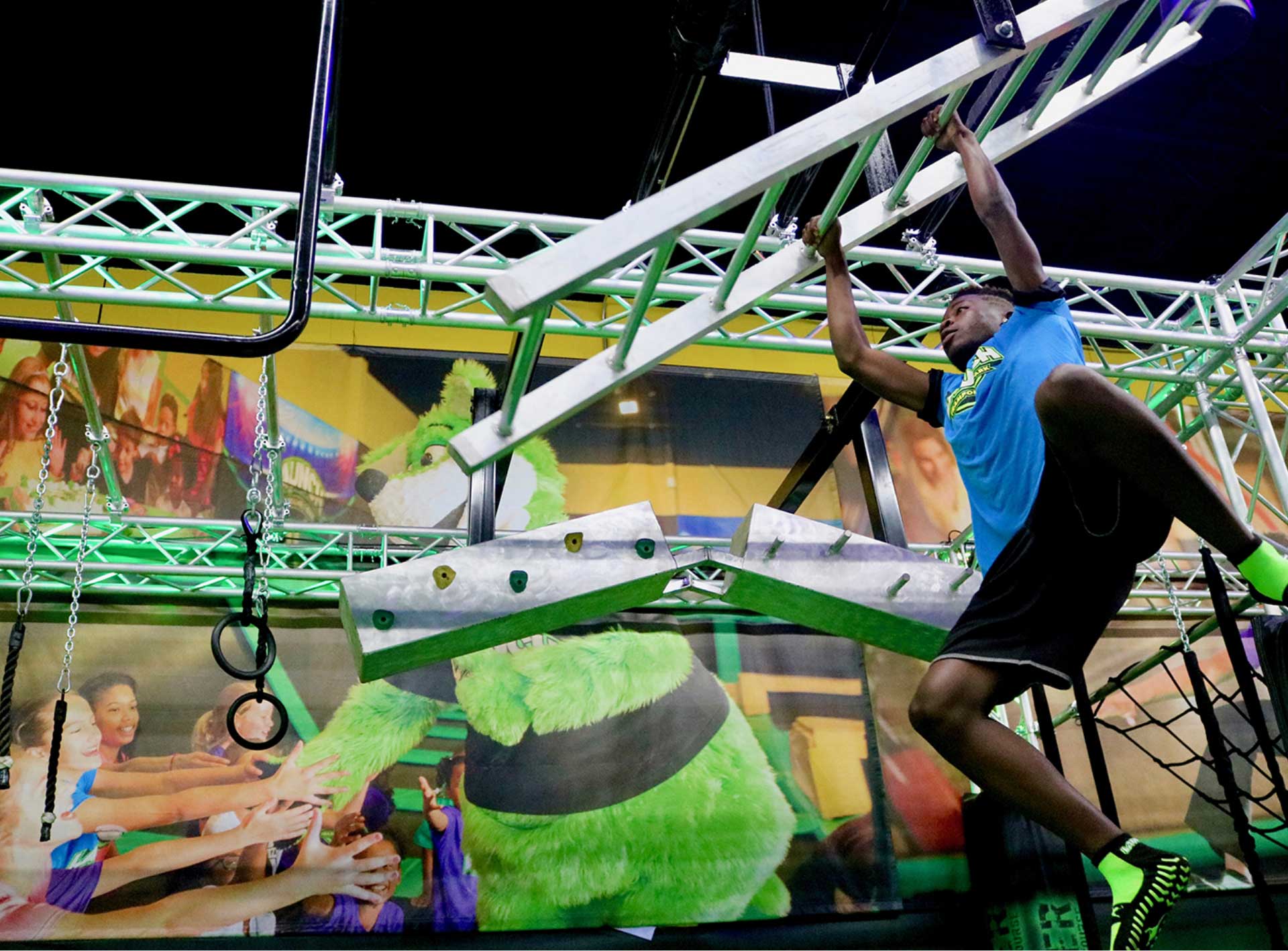 Main trampoline and adventure attractions at Launch Family Entertainment Asheville.