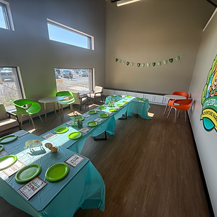 Party room setup at Little Explorers Adventure Park.