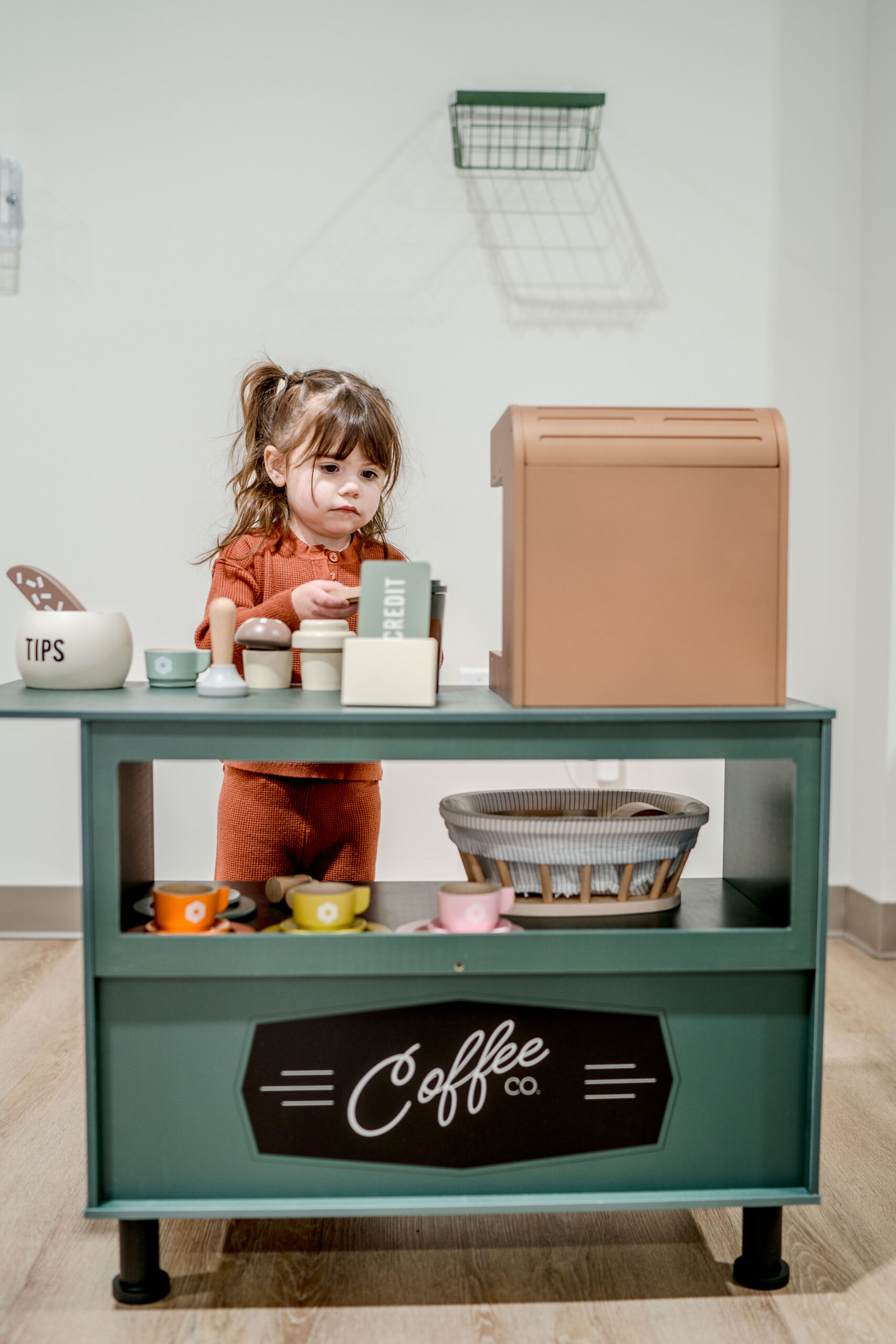 Pretend-play coffee station at Little Lattes Play Café