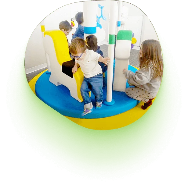 Children playing together on soft-play equipment at Little Laughs Playtime.