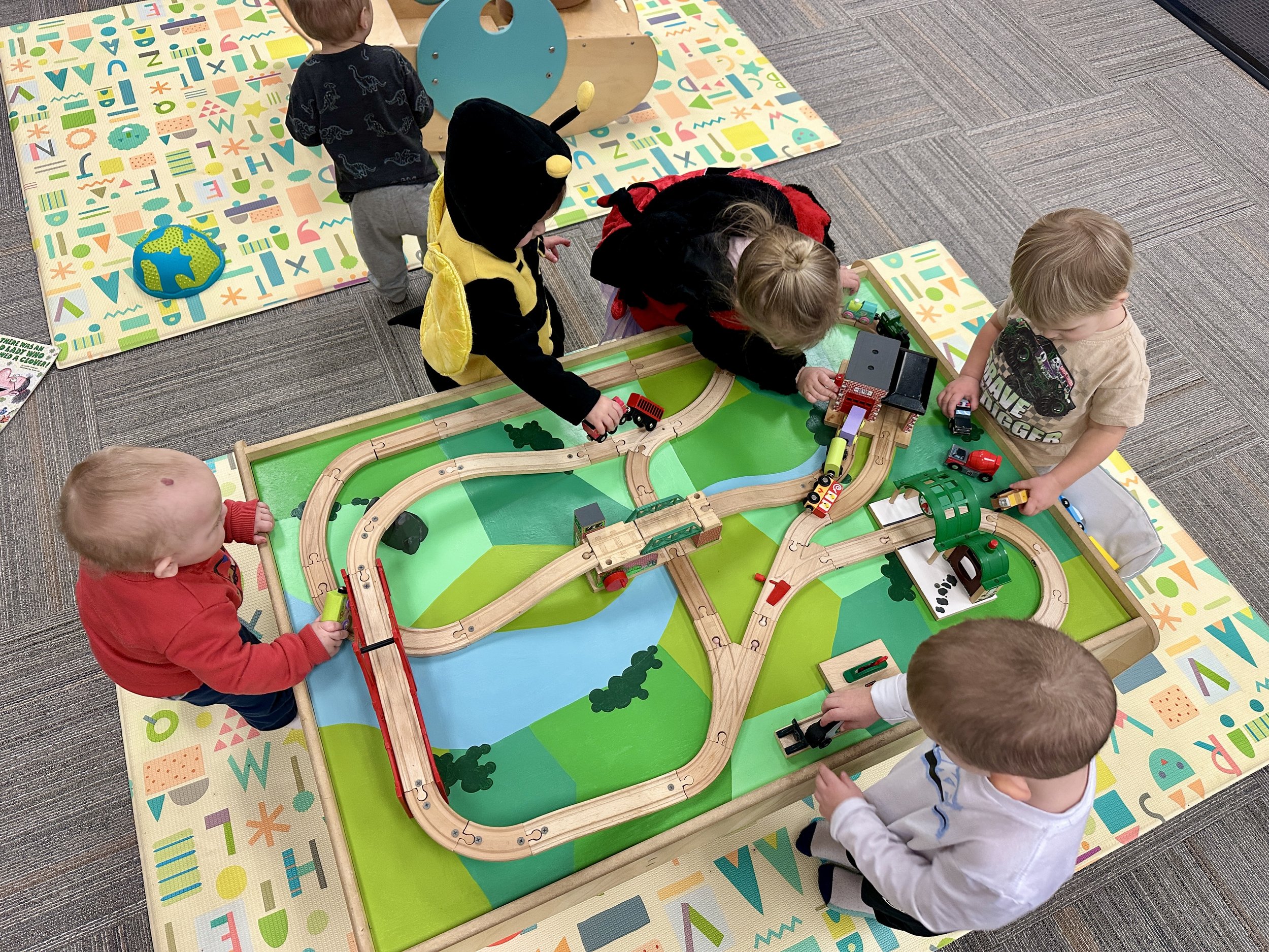 Train-table play area at Little Sips Play Cafe