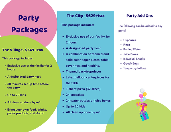 Little Village Play upgraded party package flyer