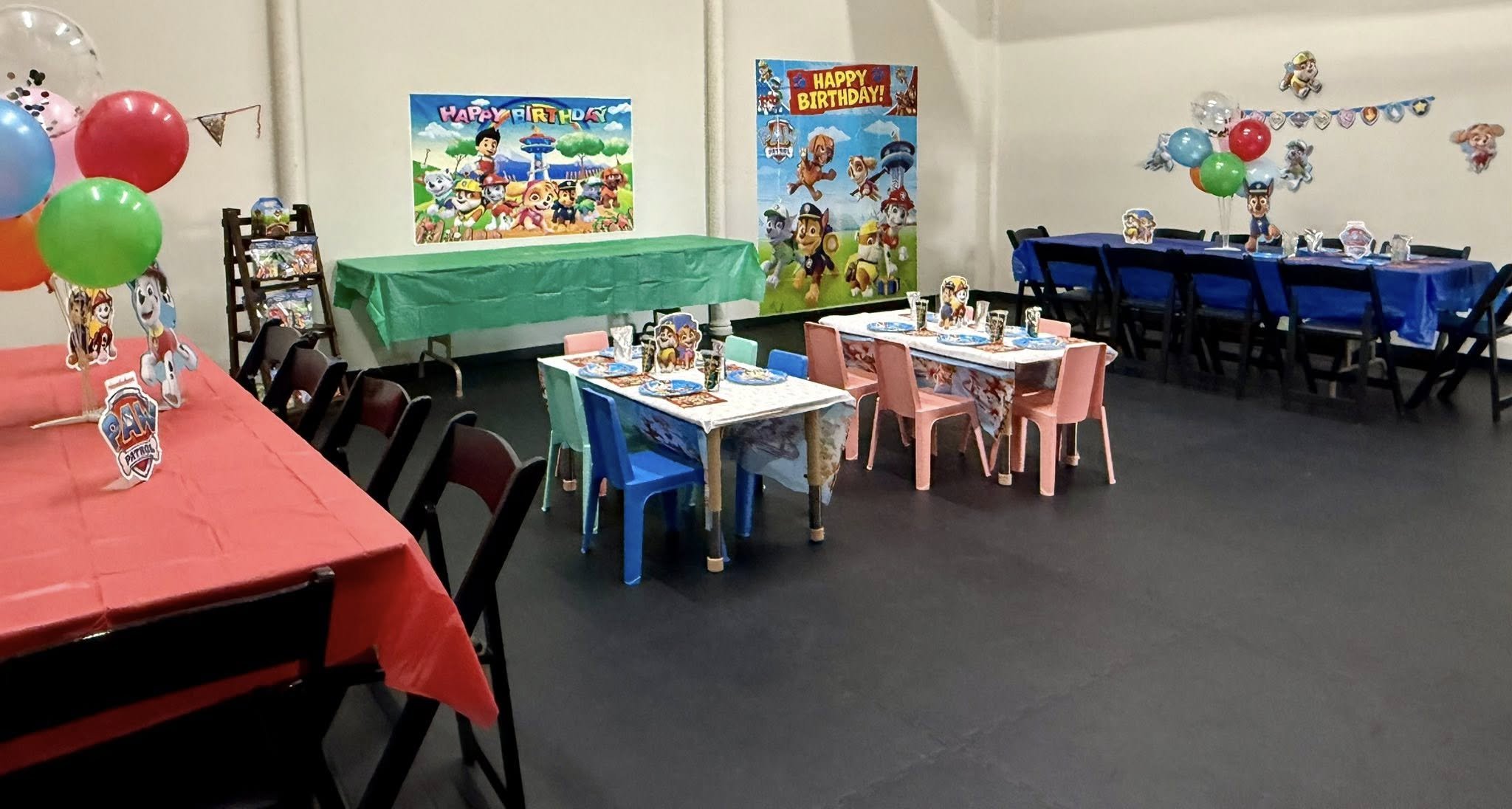Decorated birthday party room at Little Wanderers Sensory Play.