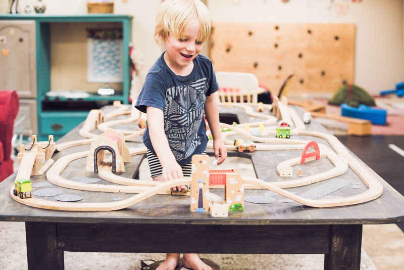 Train table play area at Lulu's Casita