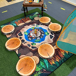 Campfire-themed play nook at Magic Meadows Play Place