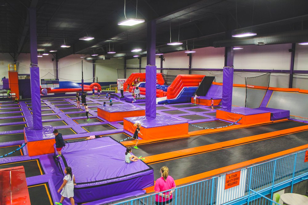 Main trampoline court at MaxxAir Lubbock