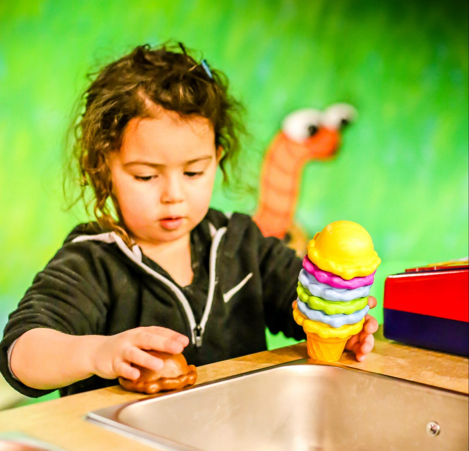 Pretend market exhibit at Mobius Discovery Center.