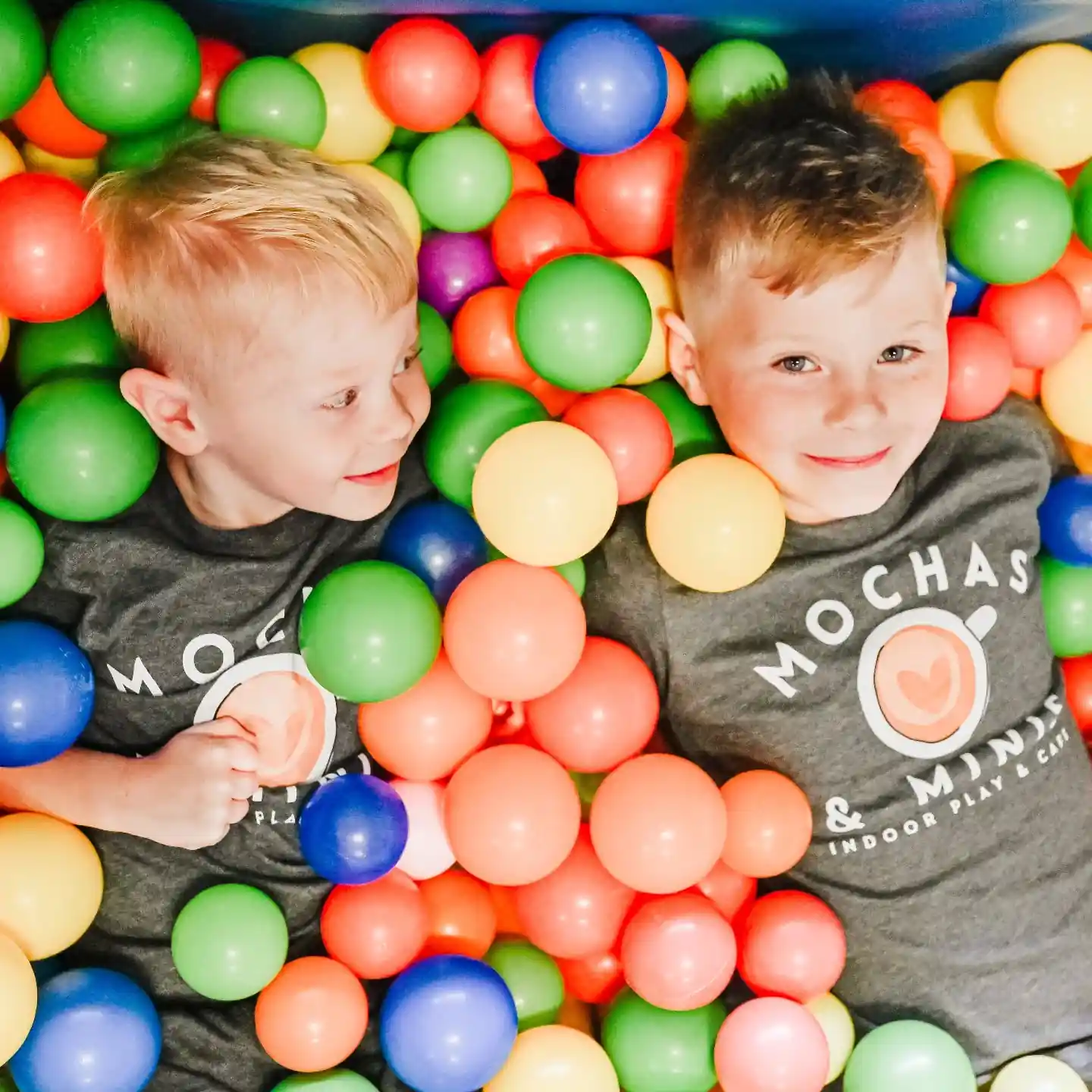 Kids playing in the ball pit at Mochas & Minis