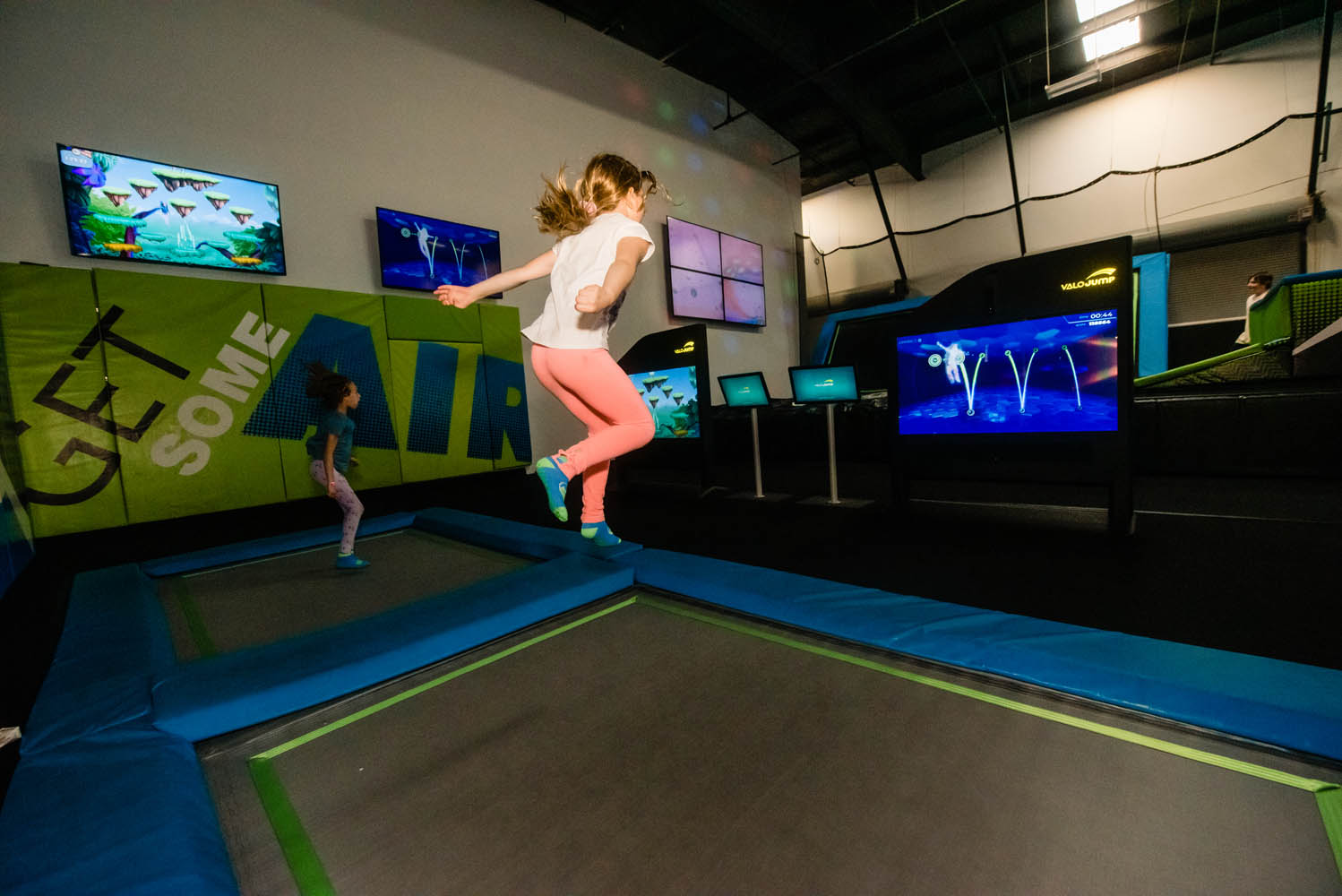 Valo Jump interactive trampoline attraction at Mountain Air Bend.
