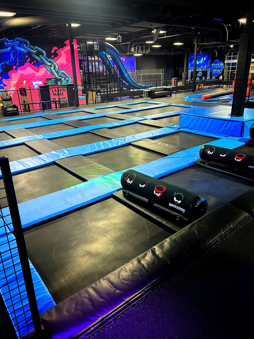Main trampoline court and active play areas at Ninja Kidz Action Park Greensboro.