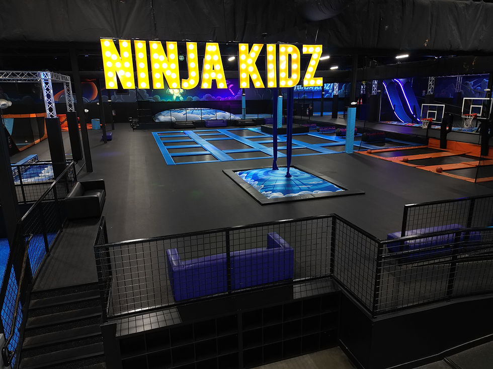 Aerial exterior view of Ninja Kidz Action Park Greensboro.