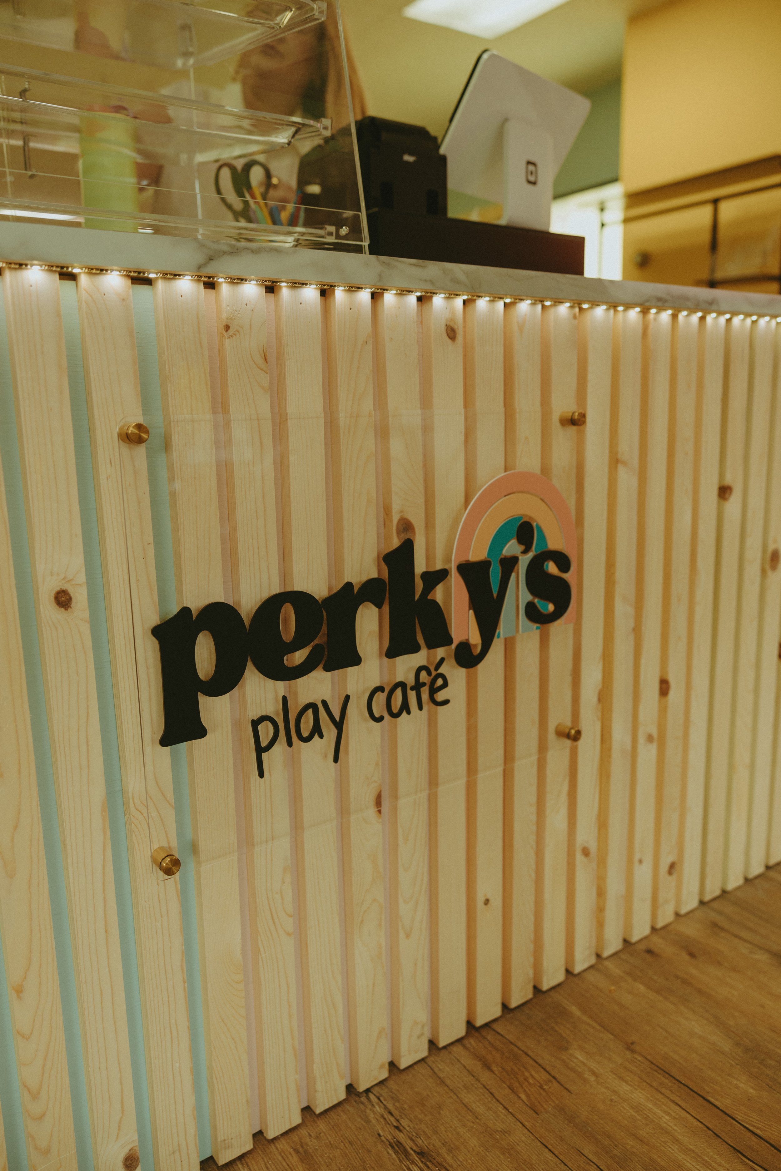 Front counter and café area at Perky's Play Café