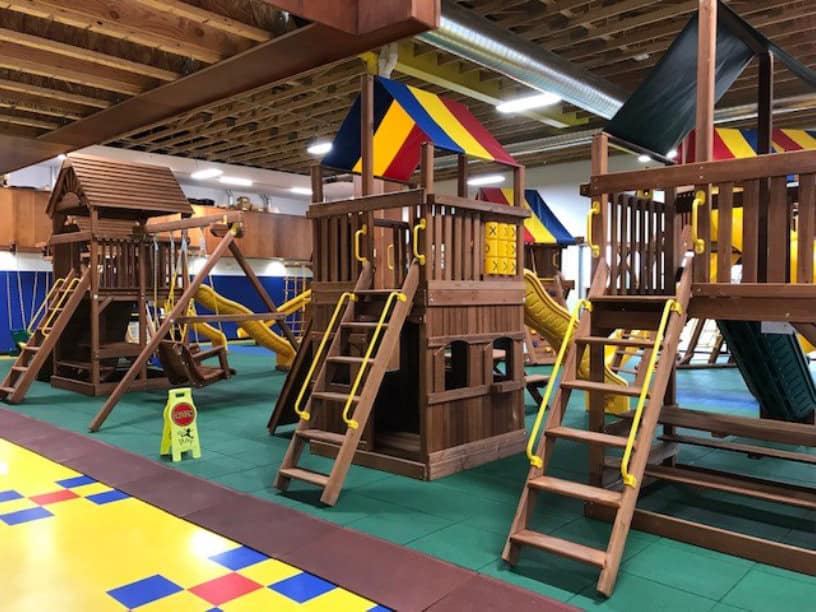 Indoor play equipment showroom view at Rainbow of the Heartland Des Moines.