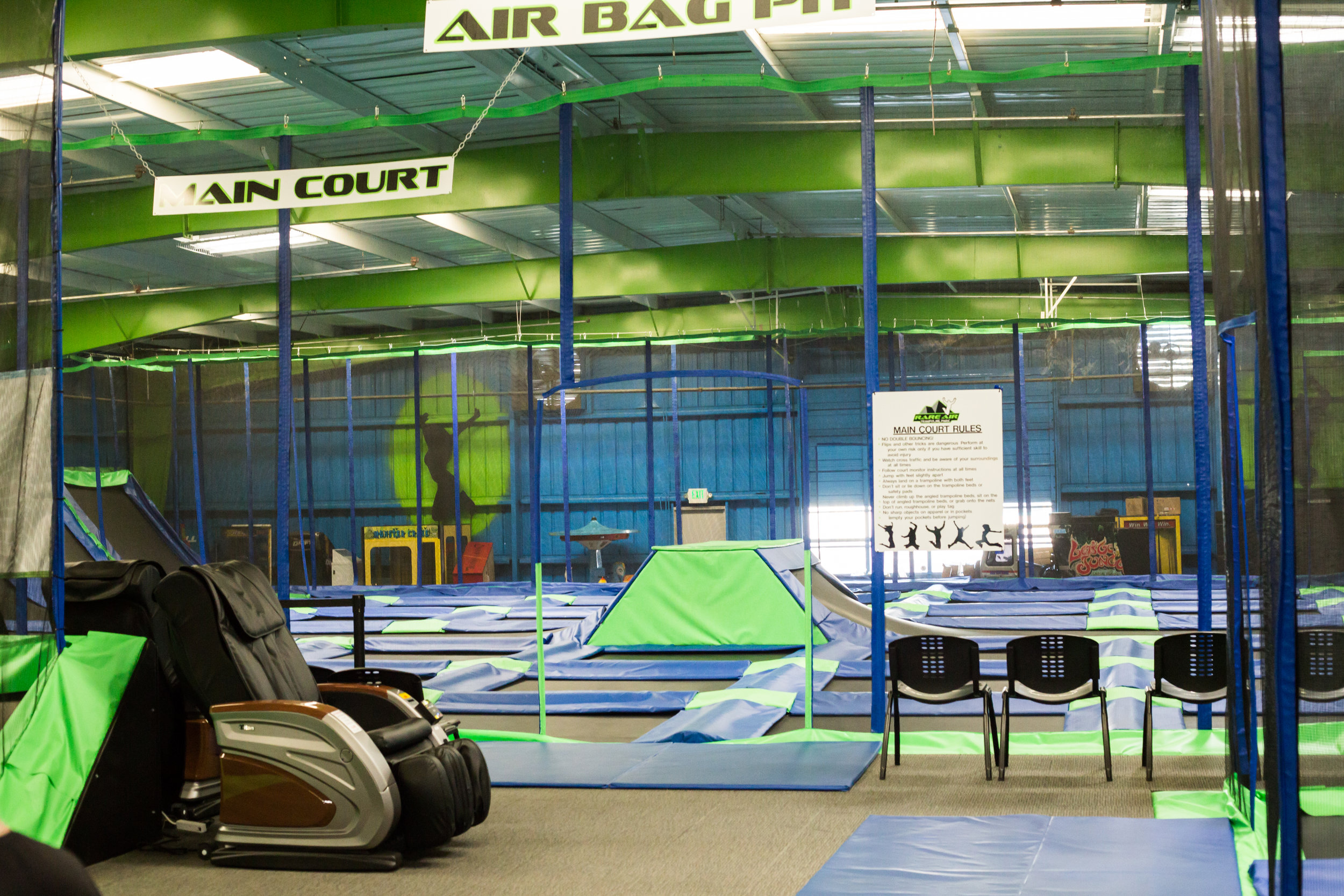 Main trampoline court at Rare Air Trampoline Park Chico