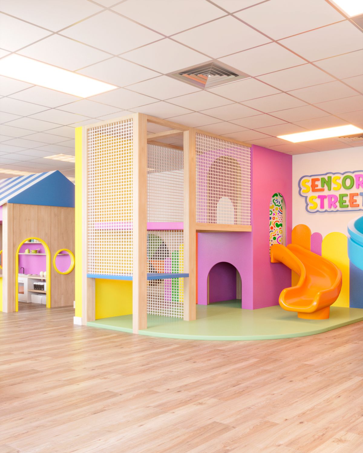 Indoor play area at Sensory Street with sensory-focused equipment