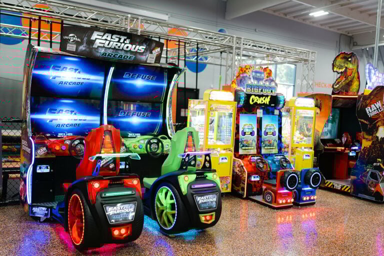 Arcade area inside a Sky Zone venue.