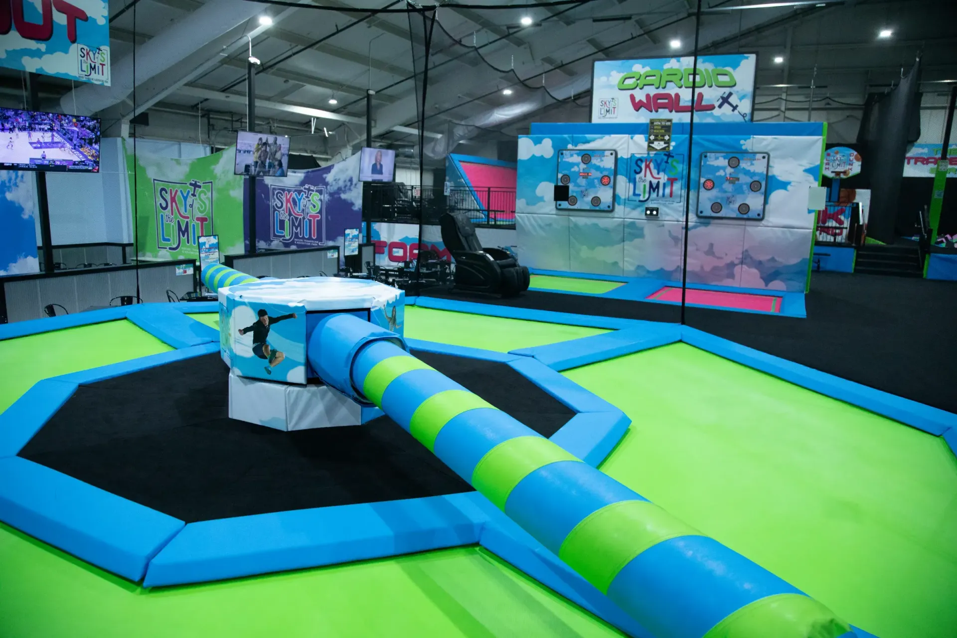 Main trampoline attraction area at Sky's The Limit.