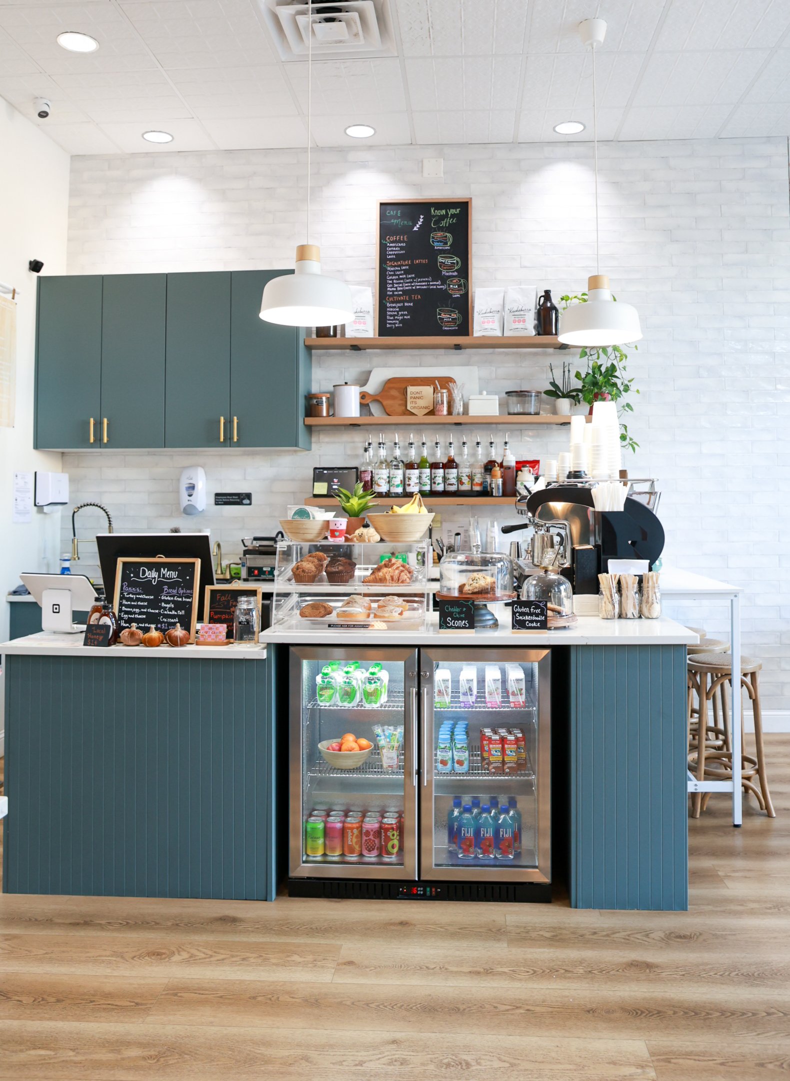 Cafe counter and seating area at The Little Social.