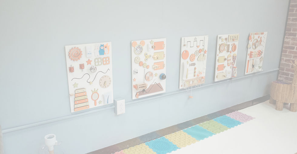 Busy board wall at The Playroom in Morgantown.