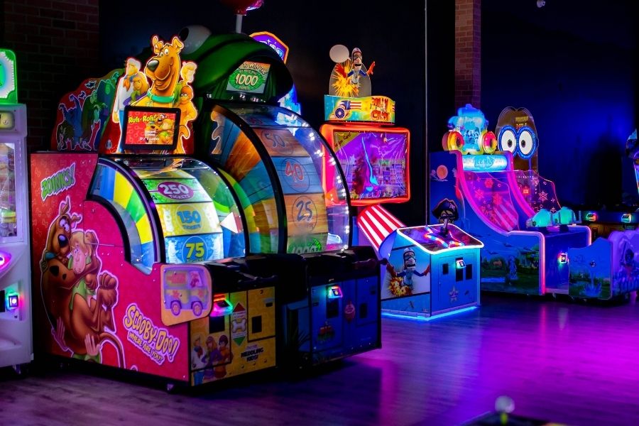 Arcade attractions inside The Rush Funplex Shawnee location.