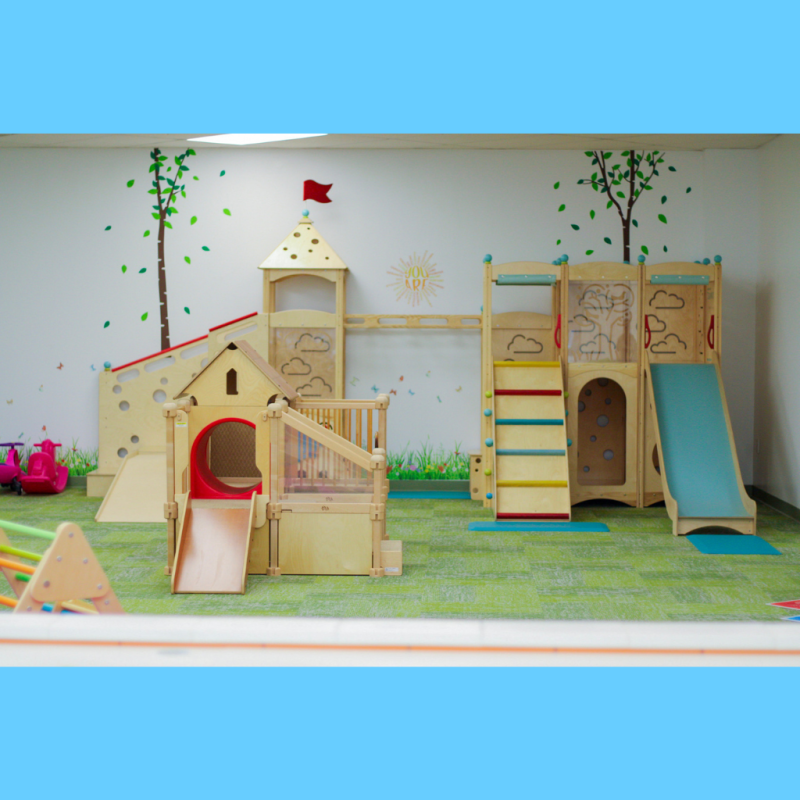 Mini-town role-play area at The Town Square Play Cafe.