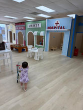 Pretend market and playhouses at Tiny Town Playland