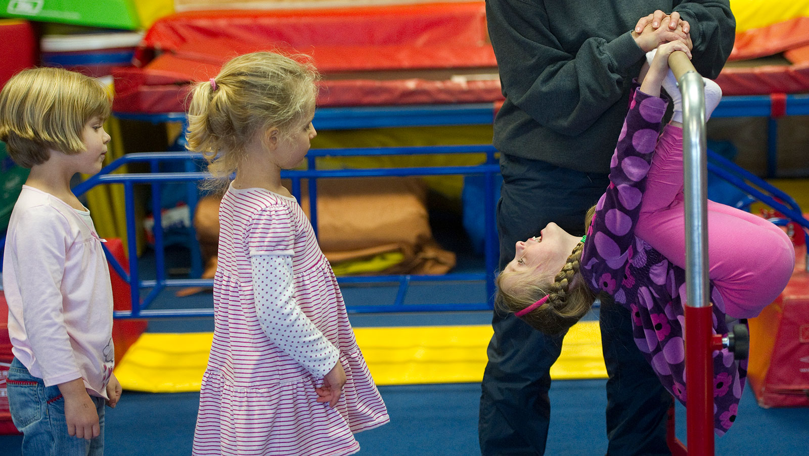 Preschool movement and tumbling setup at Tiny Tumblers.
