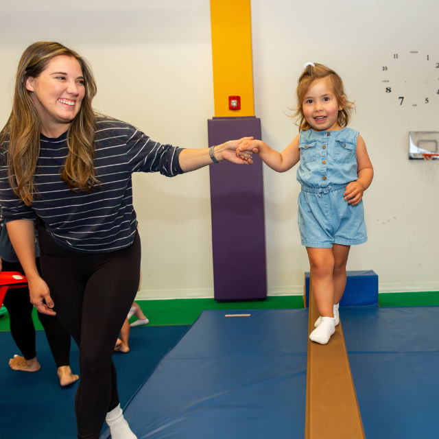 Toddler-style balancing play at Tumble Jungle