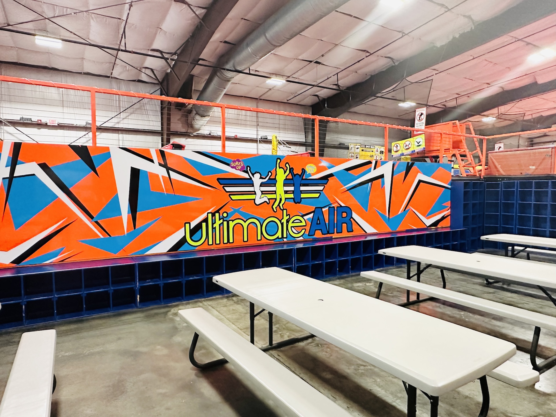 Seating area overlooking attractions at Ultimate Air