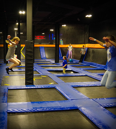 Main trampoline court at Updown Trampoline Park.