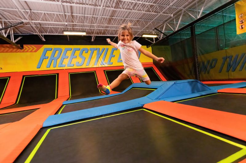 Kids jumping in the trampoline area at Urban Air Huntsville.