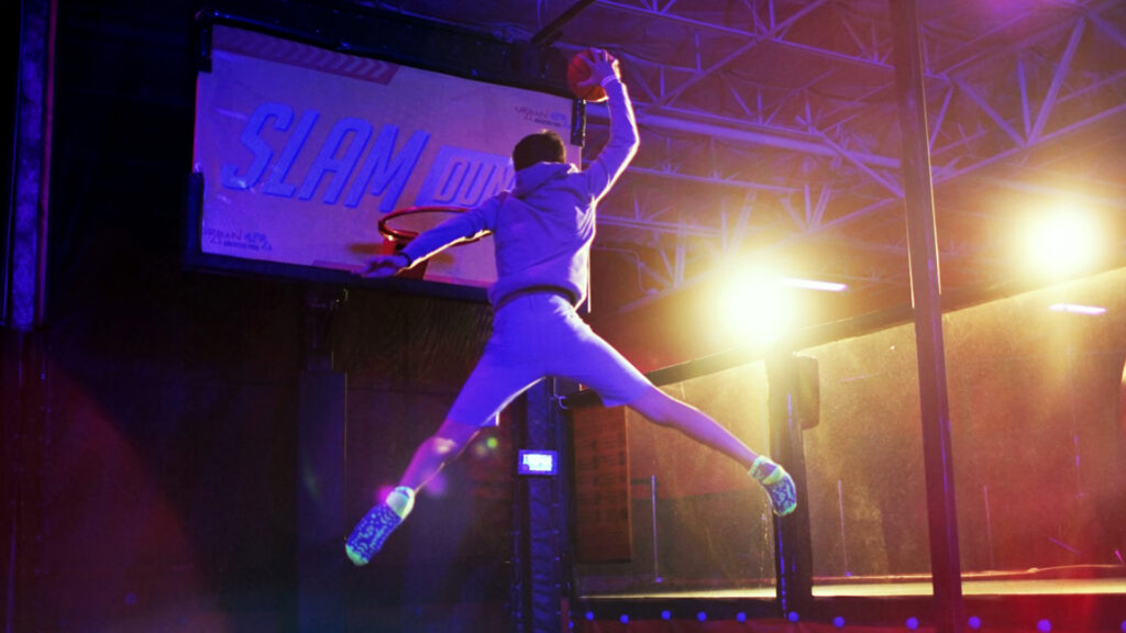 Trampoline basketball zone at Urban Air White Marsh.