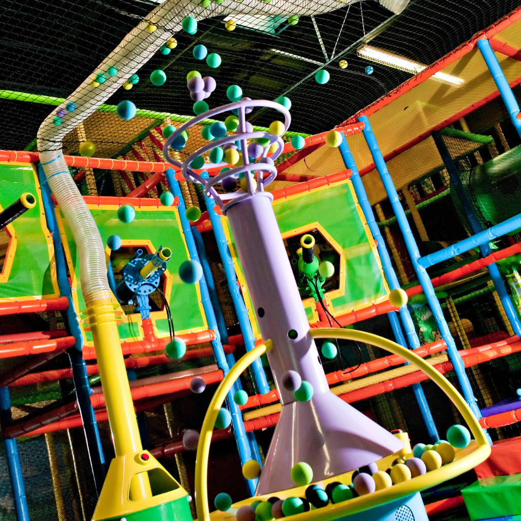 Interior jungle-gym play structure at Wacky Tacky Roseville