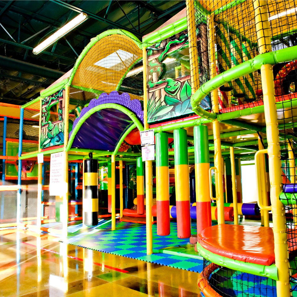 Children on a second indoor play area at Wacky Tacky Roseville
