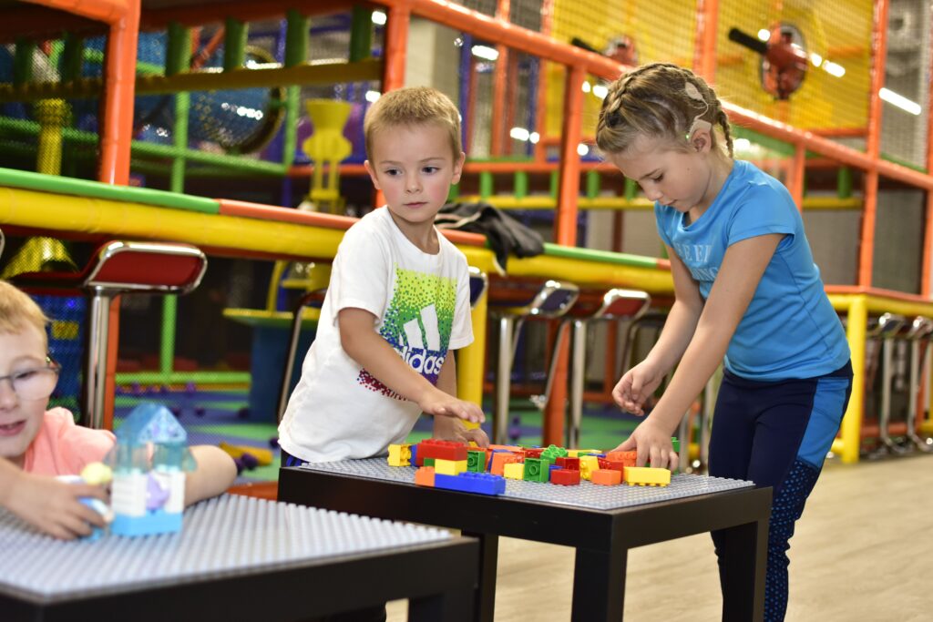 Indoor seating and play space at We Play Spokane.